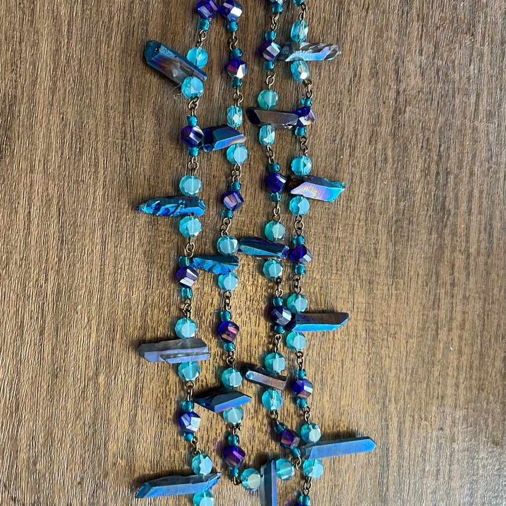 Blue Crystal Bead Layered Necklace